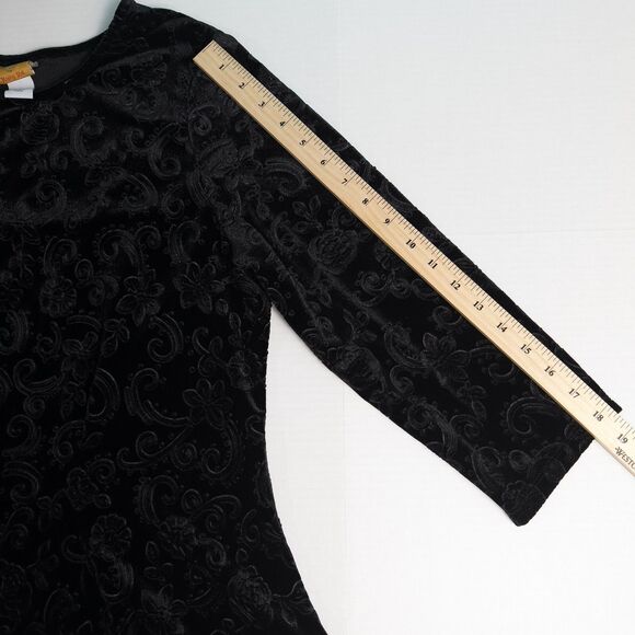Ruby Rd Velour Floral Scroll Embossed Tunic Top Womens Large Black Whimsigoth - Picture 5 of 13